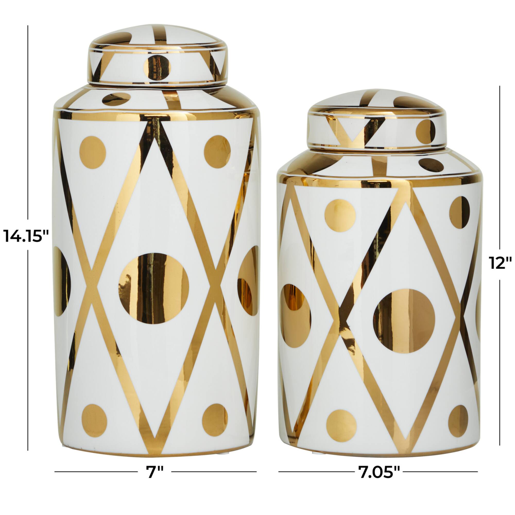 White & Gold Ceramic Geometric Decorative Jars Set